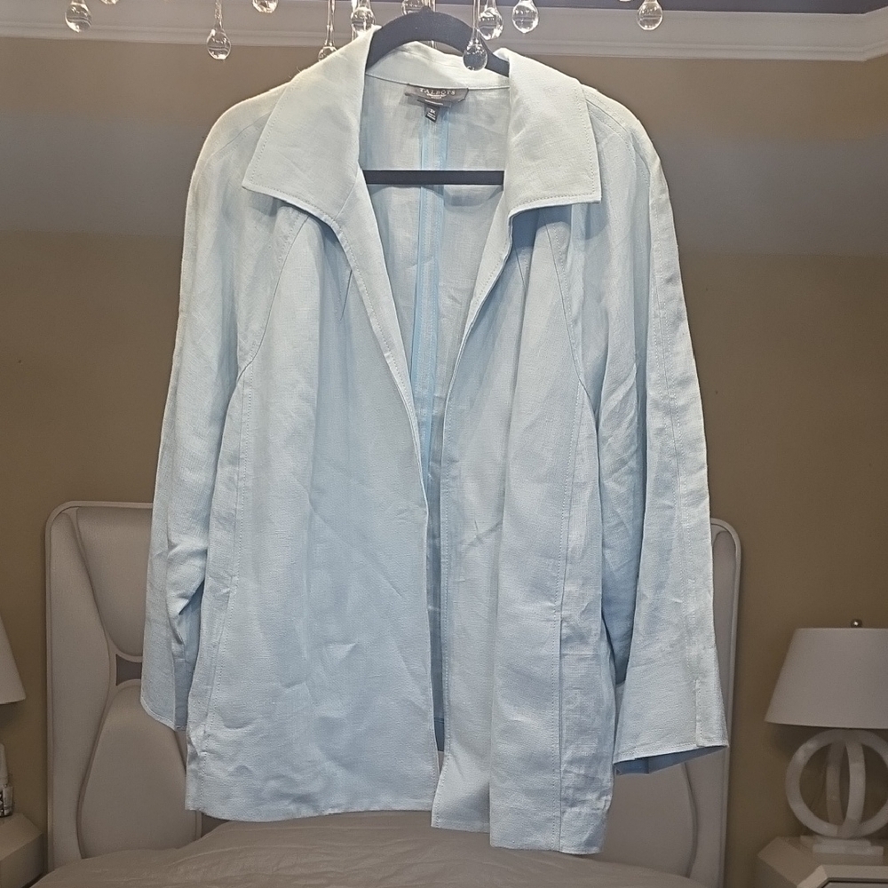 Talbots Pure Irish Linen  Light Blue Open-Front Blazer Size 3X
